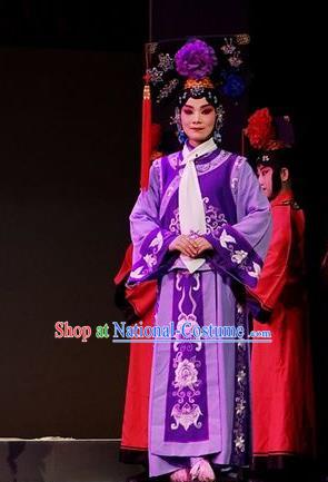 Chinese Beijing Opera Imperial Consort Apparels Costumes and Headdress Nan Hai Zi Traditional Peking Opera Qing Dynasty Purple Dress Court Maid Garment