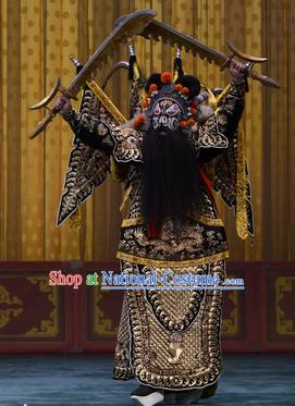 Fan Xi Liang Chinese Peking Opera General Kao Garment Costumes and Headwear Beijing Opera Martial Male Xun Huang Apparels Armor Suit with Flags Clothing