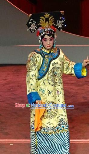 Chinese Beijing Opera Qing Dynasty Queen Borjigin Apparels Costumes and Headdress Nan Hai Zi Traditional Peking Opera Empress Dress Garment