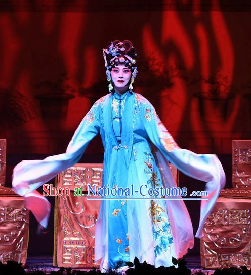 Chinese Beijing Opera Tsing Yi Young Female Apparels Costumes and Headdress Tell On Sargam Traditional Peking Opera Dress Distress Maiden Zhang Shangzhu Garment