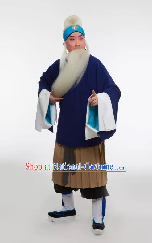 Tell On Sargam Chinese Peking Opera Old Servant Garment Costumes and Headwear Beijing Opera Laosheng Apparels Elderly Male Zhang Zhong Clothing