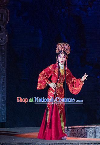 Chinese Beijing Opera Palace Lady Zi Yuan Apparels Costumes and Headdress Ru Ji Traditional Peking Opera Xiaodan Red Dress Court Maid Garment