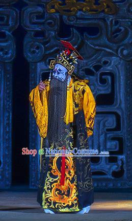 Ru Ji Chinese Peking Opera King Wei Garment Costumes and Headwear Beijing Opera Laosheng Apparels Elderly Male Clothing