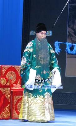 Lv Bu And Diao Chan Chinese Ping Opera Laosheng Liu Tianhua Costumes and Headwear Pingju Opera Elderly Male Apparels Green Official Clothing