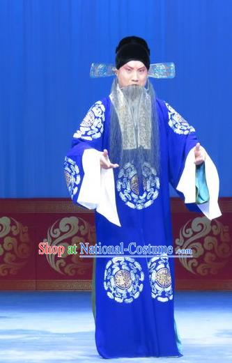 Lv Bu And Diao Chan Chinese Ping Opera Laosheng Costumes and Headwear Pingju Opera Elderly Male Apparels Official Clothing