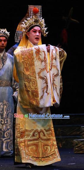 Chun Qiu Er Xu Chinese Peking Opera Xiaosheng Garment Costumes and Headwear Beijing Opera Young Male Apparels Emperor Clothing