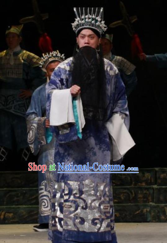 Chun Qiu Er Xu Chinese Peking Opera Official Shen Baoxu Garment Costumes and Headwear Beijing Opera Elderly Male Apparels Minister Clothing