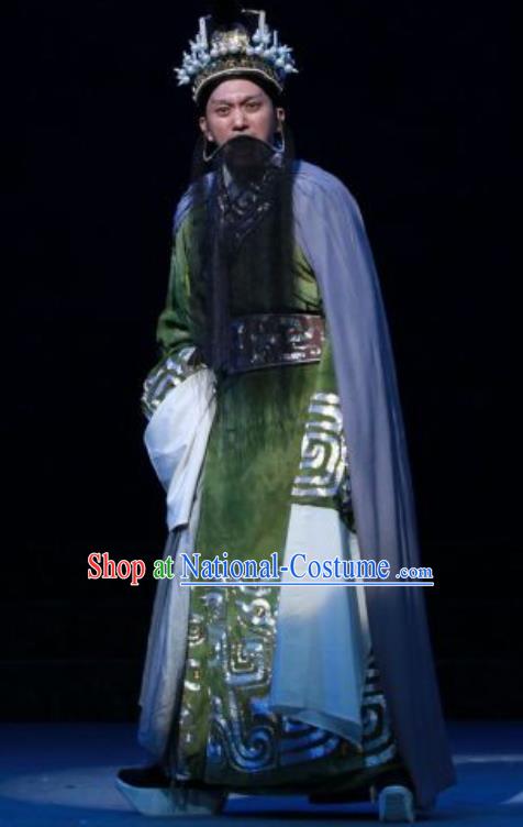 Chun Qiu Er Xu Chinese Peking Opera Elderly Male Shen Baoxu Garment Costumes and Headwear Beijing Opera Apparels Official Clothing