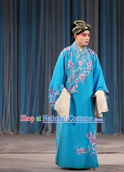 Tao Hua Cun Chinese Peking Opera Niche Garment Costumes and Headwear Beijing Opera Scholar Bian Ji Apparels Young Male Clothing