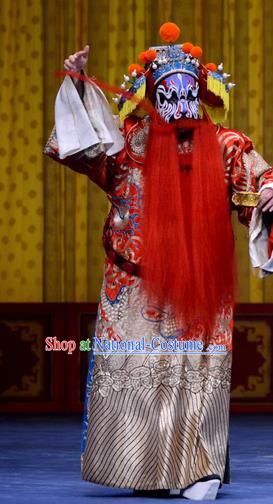 Yao Qi Chinese Peking Opera Elderly Official Garment Costumes and Headwear Beijing Opera Laosheng Apparels Minister Python Embroidered Robe Clothing