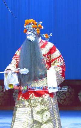 Lv Bu And Diao Chan Chinese Ping Opera Elderly Male Dong Zhuo Costumes and Headwear Pingju Opera Apparels Minister Red Clothing