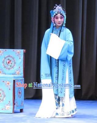 Chinese Ping Opera Hua Tan Blue Apparels Costumes and Headpieces Traditional Pingju Opera Zhou Ren Xian Sao Actress Dress Garment