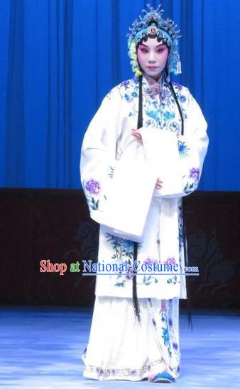 Chinese Ping Opera Hua Tan White Apparels Costumes and Headpieces Traditional Pingju Opera Zhou Ren Xian Sao Actress Dress Diva Garment