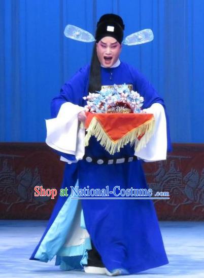 Zhou Ren Xian Sao Chinese Ping Opera Scholar Young Male Costumes and Headwear Pingju Opera Xiaosheng Zhou Ren Apparels Official Clothing