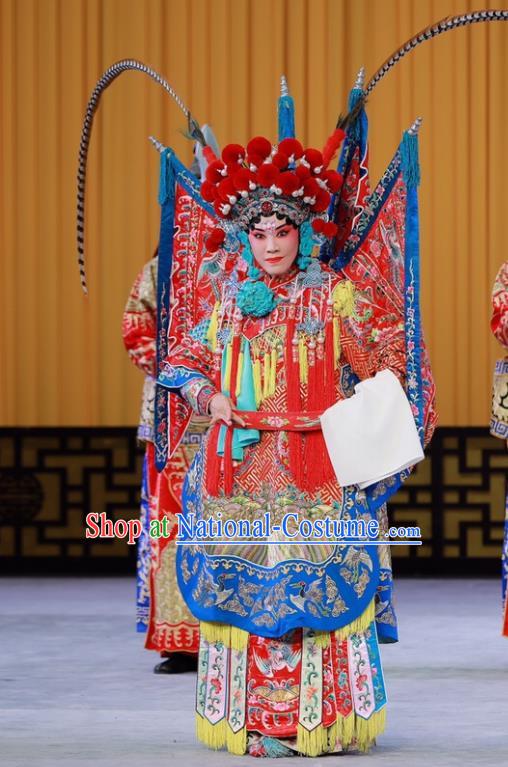 Chinese Beijing Opera Female General Apparels Costumes and Headdress Xiang Jiang Hui Traditional Peking Opera Tao Ma Tan Dress Actress Zhong Wuyan Garment