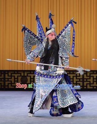 Xiang Jiang Hui Chinese Peking Opera General Kao Garment Costumes and Headwear Beijing Opera Military Officer Armor Suit with Flags Apparels Clothing