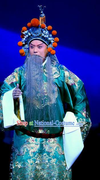 Di Qing Chinese Peking Opera General Yang Zongbao Garment Costumes and Headwear Beijing Opera Military Officer Apparels Elderly Male Clothing