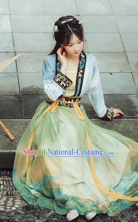 Chinese Ancient Young Lady Hanfu Dress Garment Traditional Ming Dynasty Historical Costumes Woman Apparels Complete Set