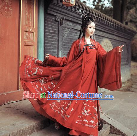 Chinese Traditional Tang Dynasty Royal Princess Apparels Historical Costumes Ancient Court Female Red Hanfu Dress Wedding Garment for Women