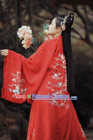 Chinese Traditional Tang Dynasty Royal Princess Apparels Historical Costumes Ancient Court Female Red Hanfu Dress Wedding Garment for Women