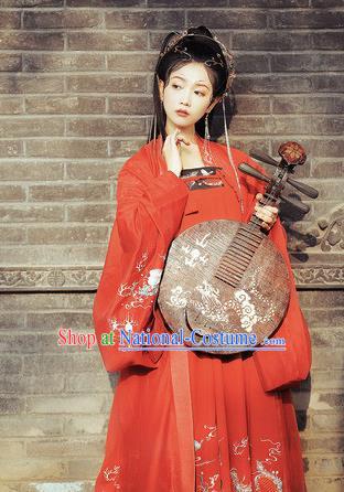 Chinese Traditional Tang Dynasty Royal Princess Apparels Historical Costumes Ancient Court Female Red Hanfu Dress Wedding Garment for Women