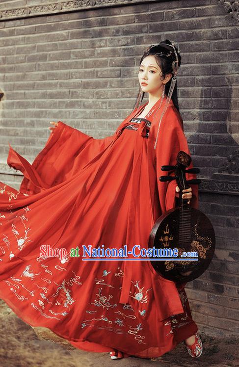 Chinese Traditional Tang Dynasty Royal Princess Apparels Historical Costumes Ancient Court Female Red Hanfu Dress Wedding Garment for Women