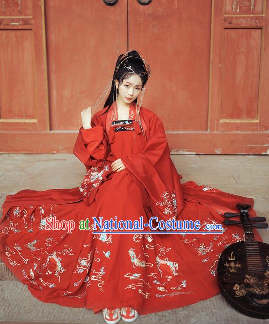 Chinese Traditional Tang Dynasty Royal Princess Apparels Historical Costumes Ancient Court Female Red Hanfu Dress Wedding Garment for Women