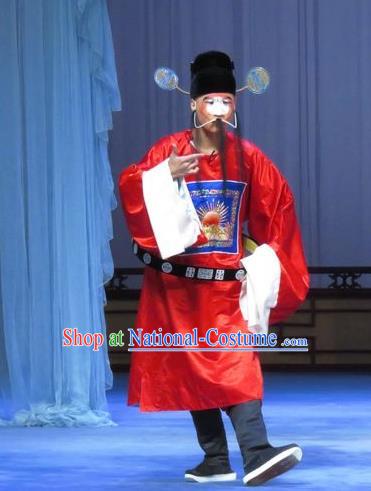 Tao Li Mei Chinese Ping Opera Official Red Costumes and Headwear Pingju Opera Magistrate Apparels Clothing