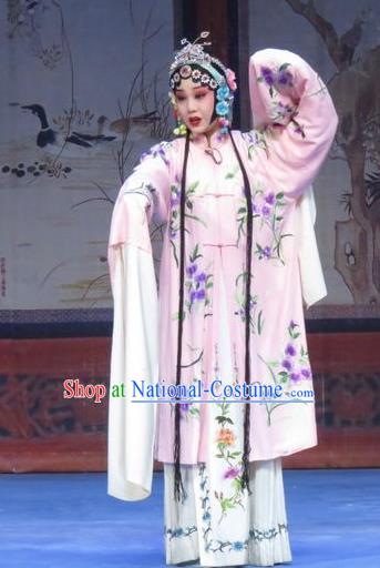 Chinese Ping Opera Hua Tan Yutao Apparels Costumes and Headdress Traditional Pingju Opera Tao Li Mei Actress Pink Dress Garment