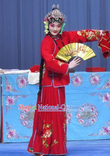 Chinese Ping Opera Diva Yuli Apparels Costumes and Headdress Traditional Pingju Opera Tao Li Mei Xiaodan Red Dress Garment