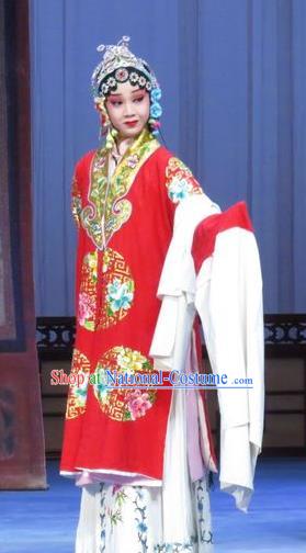 Chinese Ping Opera Bride Apparels Costumes and Headdress Traditional Pingju Opera Tao Li Mei Hua Tan Yuan Yuli Red Dress Garment