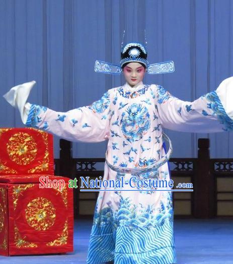 Tao Li Mei Chinese Ping Opera Scholar Zheng Shipeng Costumes and Hat Pingju Opera Xiaosheng Apparels Young Male Clothing