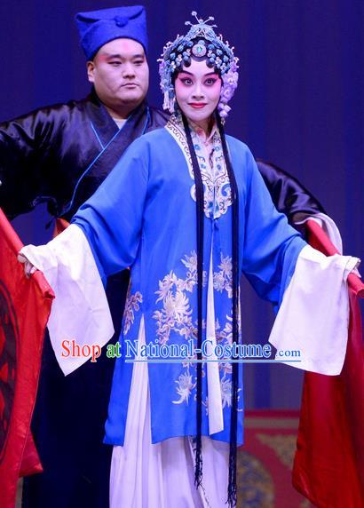 Chinese Ping Opera Hua Tan Apparels Costumes and Headpieces Selling Miaolang Traditional Pingju Opera Diva Liu Huiying Blue Dress Garment