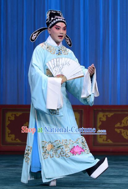 Xie Yaohuan Chinese Peking Opera Young Male Garment Costumes and Headwear Beijing Opera Xiaosheng Apparels Scholar Xie Zhongjv Clothing