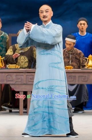 Jin Lv Qu Chinese Peking Opera Middle Age Male Garment Costumes and Headwear Beijing Opera Apparels Qing Dynasty Scholar Gu Zhenguan Clothing