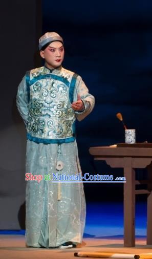 Jin Lv Qu Chinese Peking Opera Xiaosheng Garment Costumes and Headwear Beijing Opera Scholar Apparels Qing Dynasty Young Male Clothing