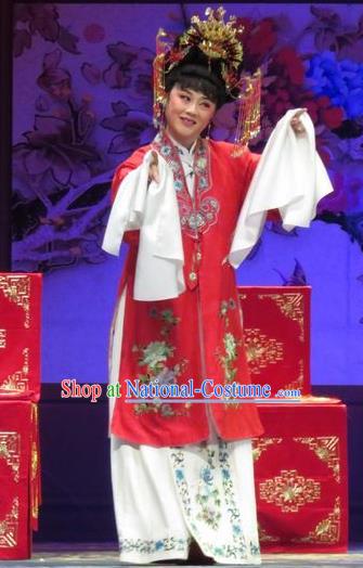 Chinese Ping Opera Actress Zhang Shangzhu Apparels Costumes and Headpieces Tell on Sargam Traditional Pingju Opera Diva Red Dress Garment