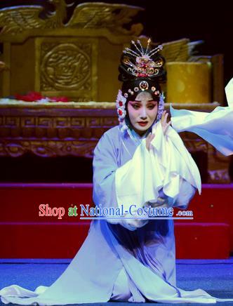 Chinese Ping Opera Distress Maiden Apparels Costumes and Headpieces Da Song Zhong Yi Zhuan Traditional Pingju Opera Noble Consort Li Dress Garment