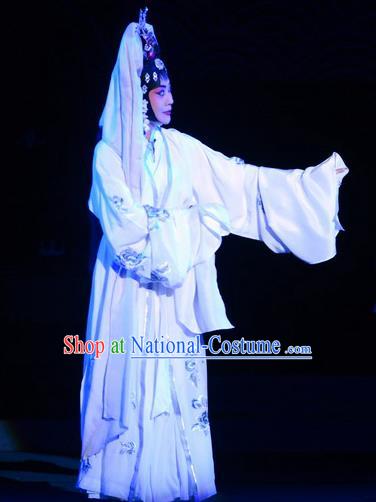 Chinese Ping Opera Young Female Apparels Costumes and Headpieces Da Song Zhong Yi Zhuan Traditional Pingju Opera Hua Tan White Dress Garment