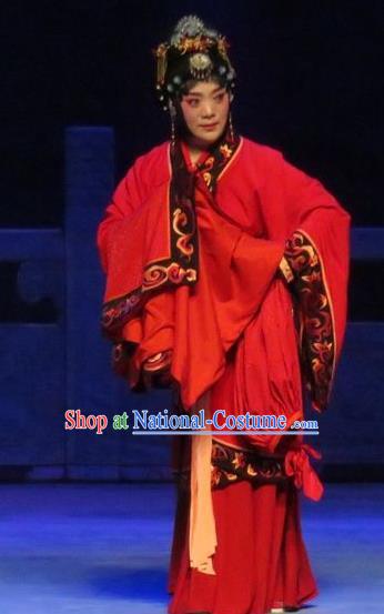 Chinese Ping Opera Bride Liu Lanzhi Apparels Costumes and Headpieces Southeast Fly the Peacocks Traditional Pingju Opera Hua Tan Red Dress Garment