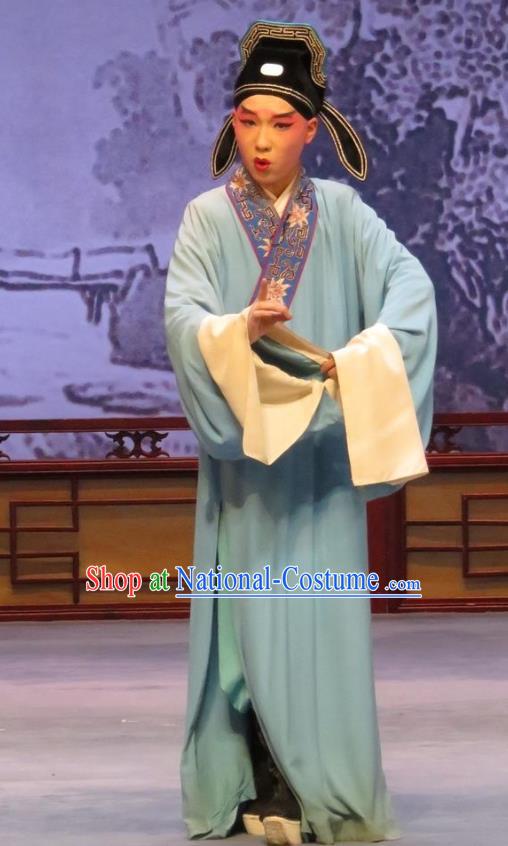 Southeast Fly the Peacocks Chinese Ping Opera Scholar Jiao Zhongqing Garment Costumes and Headwear Pingju Opera Xiaosheng Young Man Apparels Clothing