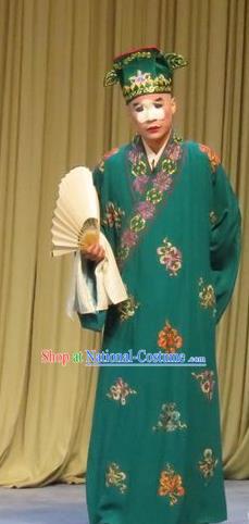 Chinese Ping Opera Southeast Fly the Peacocks Garment Costumes and Headwear Pingju Opera Bully Apparels Rich Childe Green Robe Clothing