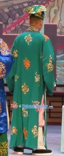 Chinese Ping Opera Southeast Fly the Peacocks Garment Costumes and Headwear Pingju Opera Bully Apparels Rich Childe Green Robe Clothing