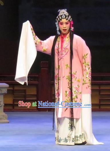 Chinese Ping Opera Hua Tan Apparels Costumes and Headpieces Southeast Fly the Peacocks Traditional Pingju Opera Actress Liu Lanzhi Pink Dress Garment