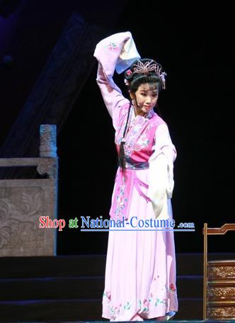 Chinese Ping Opera Court Maid Apparels Costumes and Headpieces Traditional Pingju Opera Palm Civet for Prince Diva Kou Zhu Pink Dress Garment