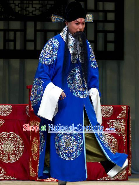 Han Yuniang Chinese Peking Opera Official Cheng Pengjv Embroidered Robe Garment Costumes and Headwear Beijing Opera Laosheng Apparels Clothing