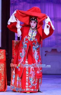 Chinese Beijing Opera Bride Wedding Apparels Costumes and Headdress San Da Tao Sanchun Traditional Peking Opera Hua Tan Red Dress Young Female Garment