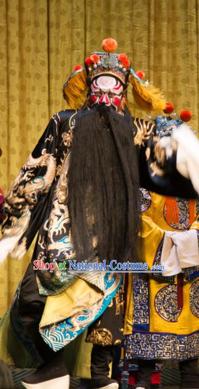 San Da Tao Sanchun Chinese Peking Opera Elderly Male Garment Costumes and Headwear Beijing Opera Laosheng Apparels Emperor Zhao Kuangyin Embroidered Robe Clothing