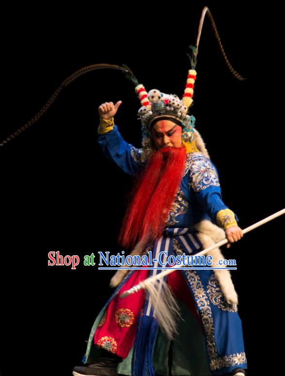 San Da Tao Sanchun Chinese Peking Opera Swordsman Garment Costumes and Headwear Beijing Opera Martial Male Apparels Takefu Gao Huaide Clothing