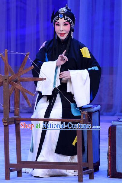 Chinese Beijing Opera Poor Woman Apparels Costumes and Headdress Han Yuniang Traditional Peking Opera Female Pauper Dress Distress Maiden Garment